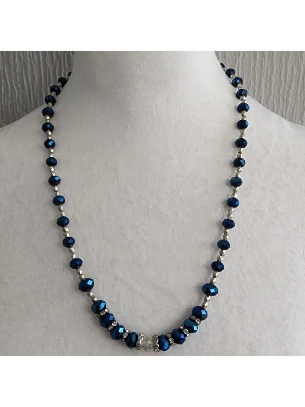 Iridescent Blue Glass Beaded Necklace